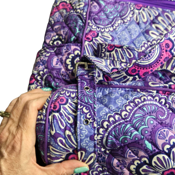 Vera Bradley Drawstring Backpack Lilac Tapestry Medium Tote Buckle Straps Purple - Picture 9 of 12